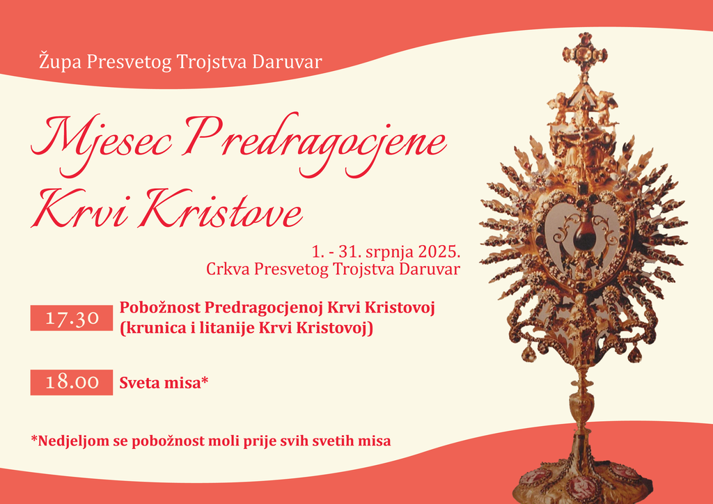 Mjesec srpanj posvećen Predragocjenoj Krvi Kristovoj